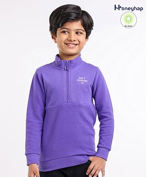 Honeyhap Premium 100% Cotton Full Sleeves Biowashed Sweatshirt Text Designed - Purple