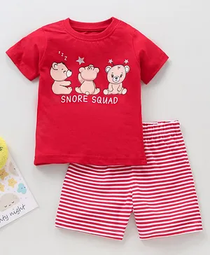 Babyhug Cotton Half Sleeves Shorts Set Placement Print - Red