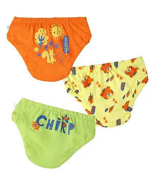 Plan B Pack Of 3 Outback Forest Animals Printed Briefs - Orange Lemon Yellow & Lime Green