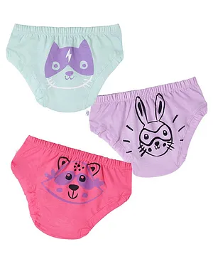 Plan B Pack Of 3 Super Critters Animals Printed Briefs - Mint Green Lavender & Pink