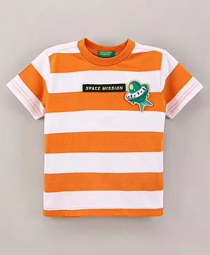 UCB Half Sleeves T-Shirt Stripes Print - White Orange