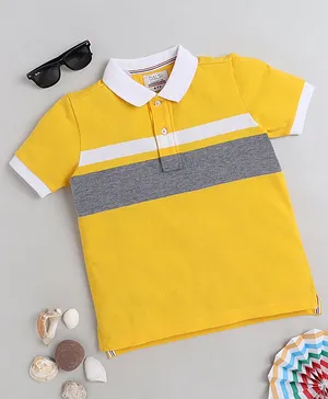 DALSI Half Sleeves Pique Striped Polo Tee - Yellow & White