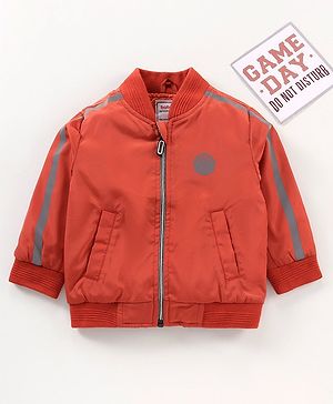 Babyhug Full Sleeves Solid Light Weight Bomber Jacket - Rust
