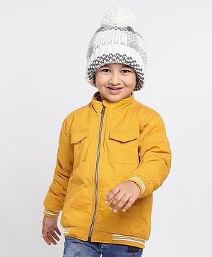 Babyhug Full Sleeves Jacket Solid & Stripes Print- Mustard