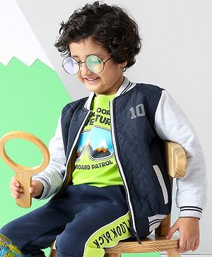 Babyhug Full Sleeves Reversible Jacket Solid & Stripes Print- Navy White