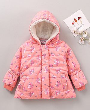 Babyhug Full Sleeves Hooded Jacket Floral Print- Pink