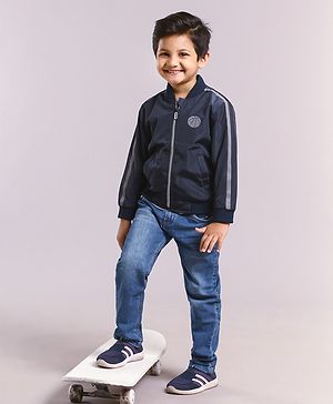 Babyhug Full Sleeves Solid Light Weight Bomber Jacket - Navy