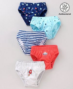 Babyhug Antibacterial Cotton Printed Briefs Pack of 5 - Multicolor