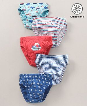 Babyhug Cotton Knit Antibacterial Stripe & Star Printed Briefs Pack of 5 - Multicolour
