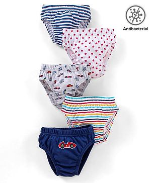 Babyhug Antibacterial Stripes & Vehicle Print Briefs Pack of 5 - Multicolor