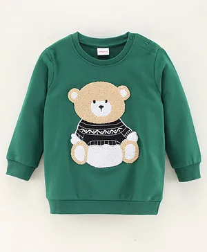 Babyhug Full Sleeves Sweatshirt Teddy Embroidery - Green