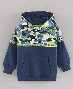 Babyhug Full Sleeves Hooded Cut & Sew Camo Printed Sweatshirt - Multicolor