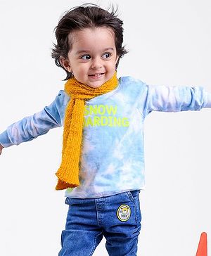 Babyhug Full Sleeves Tie & Dye Sweatshirt Text Print - White Blue