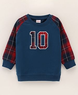 Babyhug Boy's Cotton Blend Full Sleeves Sweat Shirt with 10 Number Printed Appliue - Navy Red