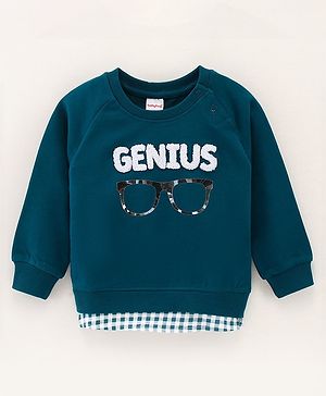 Babyhug Full Sleeves Sweatshirt Floral Print & Balloon Sleeves- Navy Blue