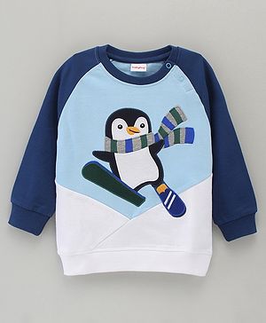 Babyhug Cotton Blend Full Sleeves Cut & Sew Sweat Shirt Penguin Printed Applique - Navy White