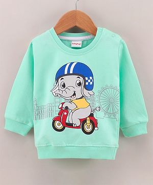 Babyhug Cotton Blend Knit Full Sleeves Sweatshirt Elephant Print - Light Blue