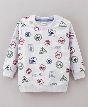 Babyhug Full Sleeves All Over Printed Sweatshirt - White Melange