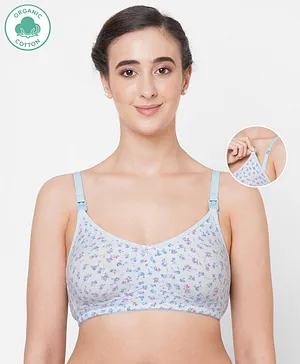 ECOMAMA Organic Cotton & Bamboo Antimicrobial Nursing Bra with Removable Pads Floral Print - Light Blue