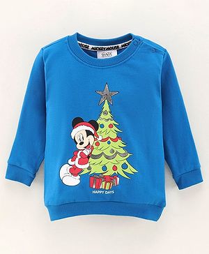 Babyhug Full Sleeves Sweatshirts Mickey Mouse Print - Blue