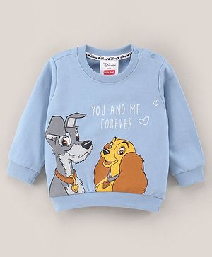 Babyhug Full Sleeves Cotton Knit Sweatshirt Lady & The Tramp Print - Blue