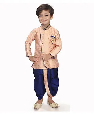 KIDS FARM Cotton Silk Full Sleeves Foil Print Kurta With Dhoti - Pink