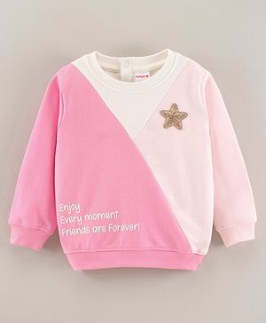 Babyhug Full Sleeves Cut & Sew Sweatshirts With Glitter Star Badge - Pink