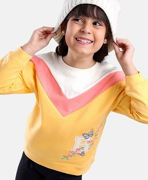 Babyhug Full Sleeves Cotton Knit Cut & Sew Sweatshirt Floral & Butterfly Embroidery - Multicolor"