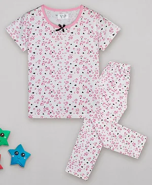 Sheer Love Half Sleeves Animal Print Tee & Pajama Set - Multi Color