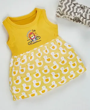 Kidi Wav Sleeveless Lion And Duck Printed Dress - Yellow