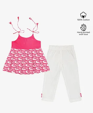 Story Tailor Rabbit Print Sleeveless Kurta With Pants - Pink