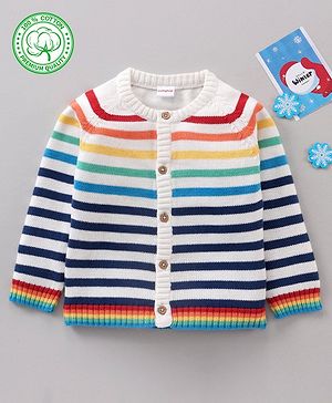 Babyhug 100% Organic Cotton Full Sleeves  Sweater Striped - Multicolour