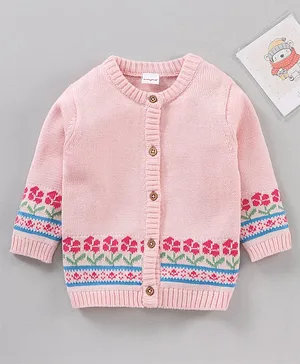 Babyhug 100% Organic Cotton Full Sleeves Sweater Floral Design - Pink
