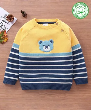Babyhug 100% Organic Cotton Full Sleeves Knit Sweater Stripes Design- Yellow