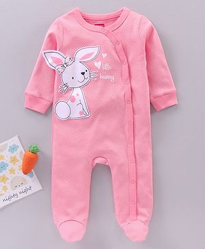 Babyhug Full Sleeves Sleep Suit Bunny Patch - Pink