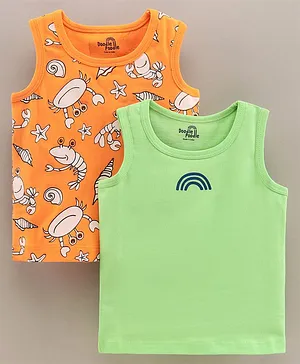 Doodle Poodle Sleeveless Cotton Vests Crab Print Pack Of 2 - Orange Green