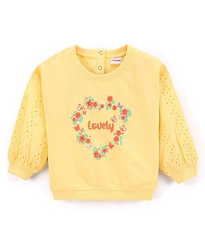 Babyhug Full Sleeves Knit Sweatshirt With Graphics & Schiffli Detailing- Yellow