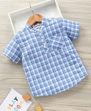 Babyhug Half Sleeves Shirt Checks Pattern - Blue