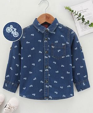 Babyhug Full Sleeves Washed Denim Shirt Cycle Print - Blue