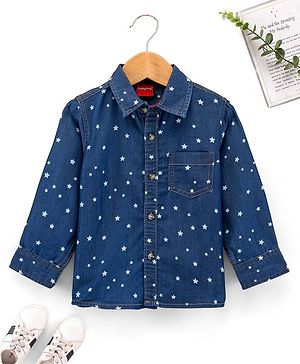 Babyhug Full Sleeves Denim Shirt Star Print - Blue