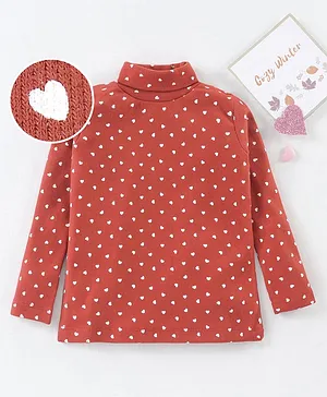 Babyhug Full Sleeves Cotton Skivi Tee Hearts Print- Red