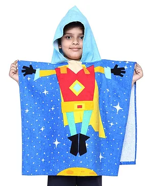 Yellow Bee Star Print Half Sleeves With Hood Towel - Blue Red & Yellow