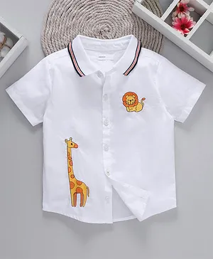 Babyoye Half Sleeves Eco-Conscious 100% Cotton Animal Print Shirt - White