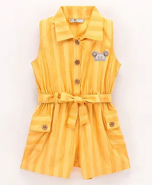 Enfance Sleeveless M Patch Striped Collared Jumpsuit - Yellow