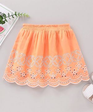 Babyhug Cotton Skirt With Lining & Schiffli Design Solid- Orange