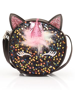 Babyhug Free Size Sling Bag With Sequin & Feather Detailing- Black
