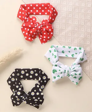 Pine Kids Bow Applique with Polka Dots Print Free Size Headband Pack of 3 - Multicolour