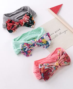 Babyhug Headbands With Bow Applique Floral Print Free Size Pack of 3 - Multicolor