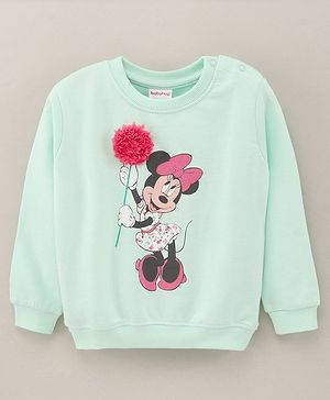 Babyhug Full Sleeves Sweatshirt With Minnie Mouse Print & Petal Embroidery - Light Green