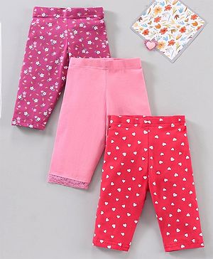 Babyhug Three Fourth Length Leggings Printed Pack of 3 - Multicolour
